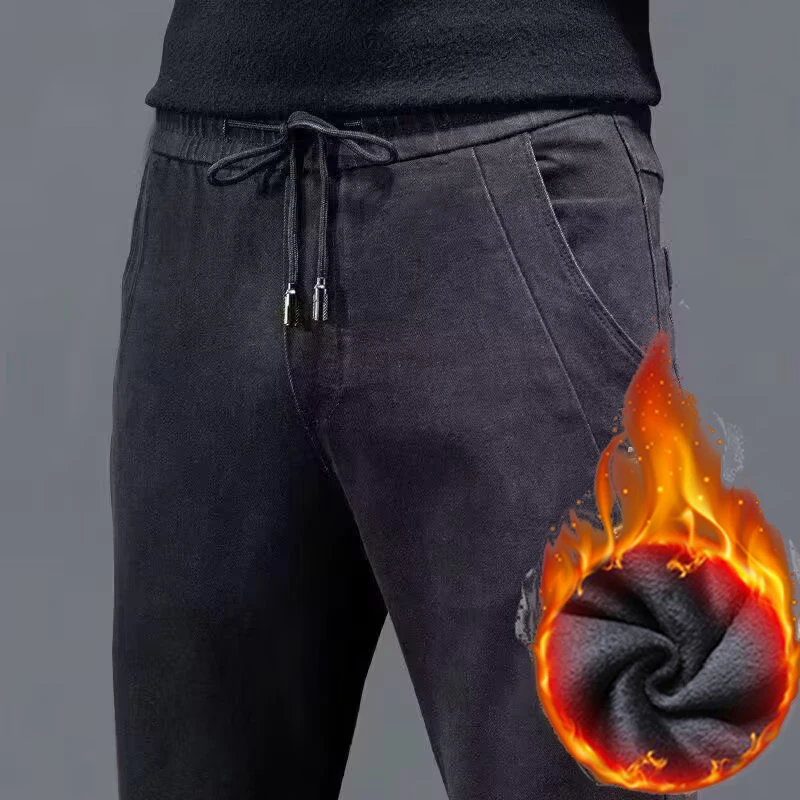 

Мужские модные зимние теплые плюшевые джинсы, мужские утолщенные джинсовые брюки на флисовой подкладке, удобные классические повседневные официальные брюки