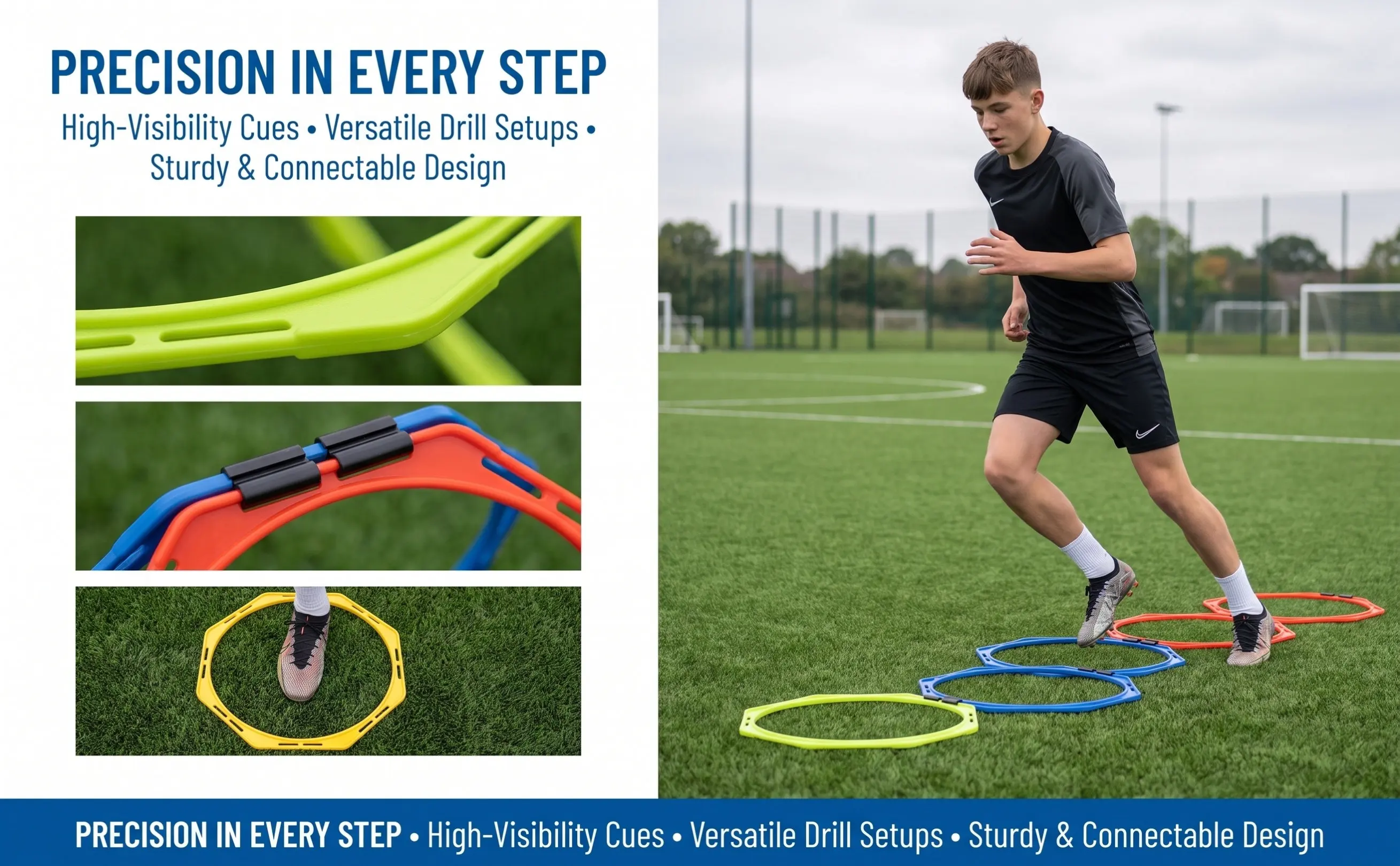 4Pcs Agility Rings for Football Training Bright Color Design Superior Visual Acuity Multi-Function Speeds Exercising Tools