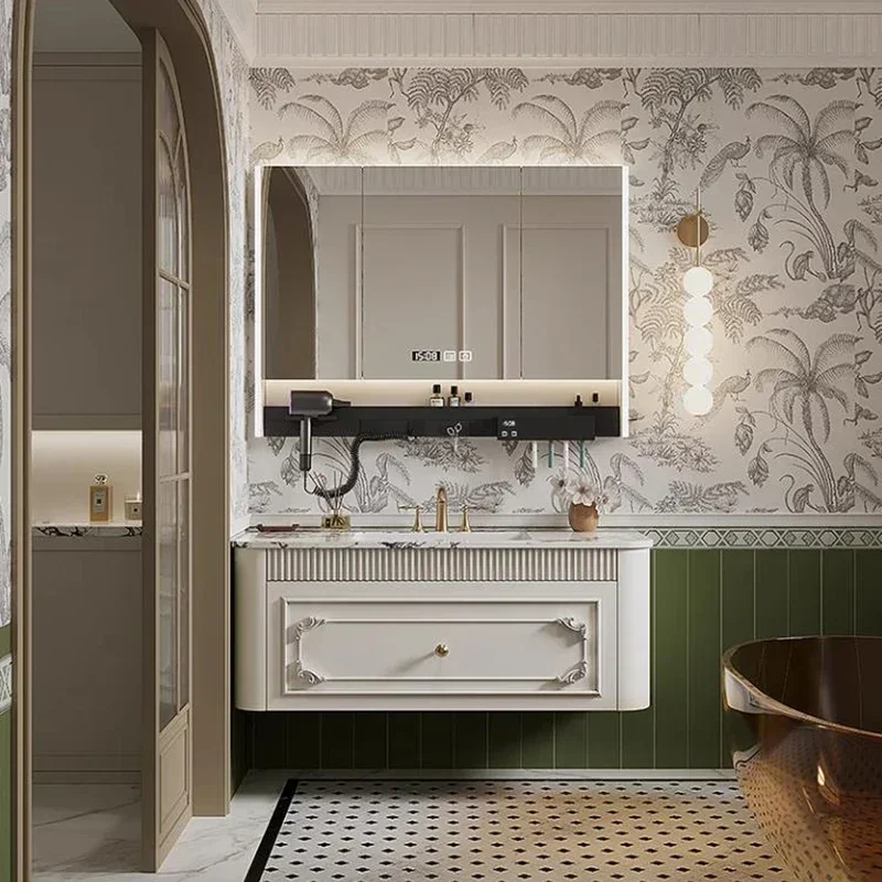 

Роскошные туалетные столики для хранения в ванной комнате, открытые полки для туалетного столика, туалетные столики для ванной комнаты, многофункциональный светильник для ванной комнаты Spiegelkast LLBC