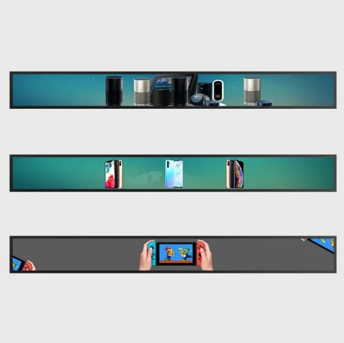 Tela colorida interna sinalização digital reprodutor de publicidade prateleira borda ultra ampla prateleira tela de exibição led