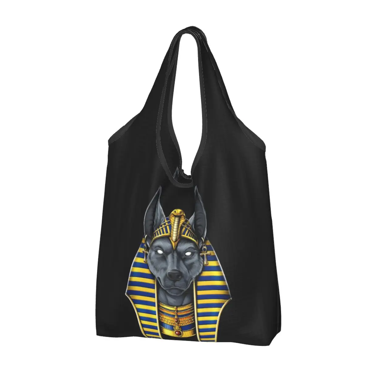 Egyptian God Anubis Portable Tote Shopping Bags Foldable Shopper Bag Groceries Handbag Shoulder Bag