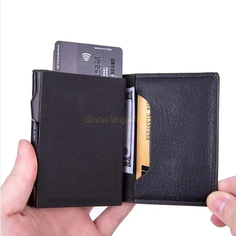 X90D PU RFID Blocking Money Wallet Automatic Pop-up Credit Card Holder for Men