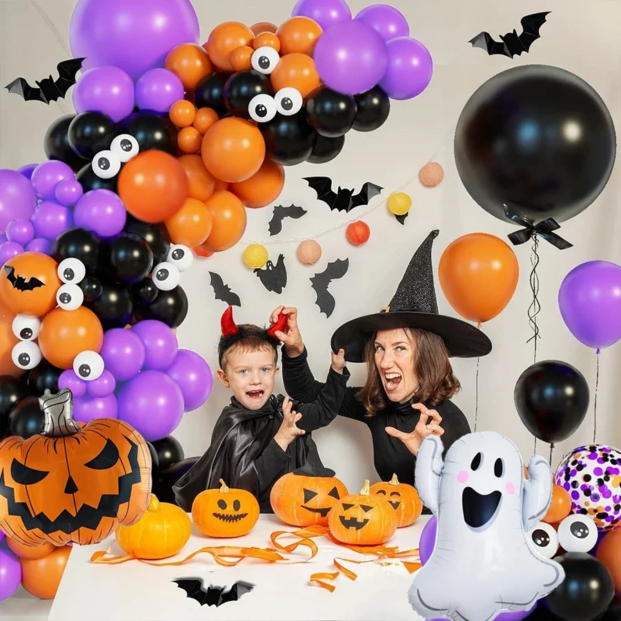 107 Halloween-Kürbis-Geist-Ballon-Set, lila, schwarz, orange, Ballon, perfekte Halloween-Party, lustige Geburtstagsfeier, Weihnachten