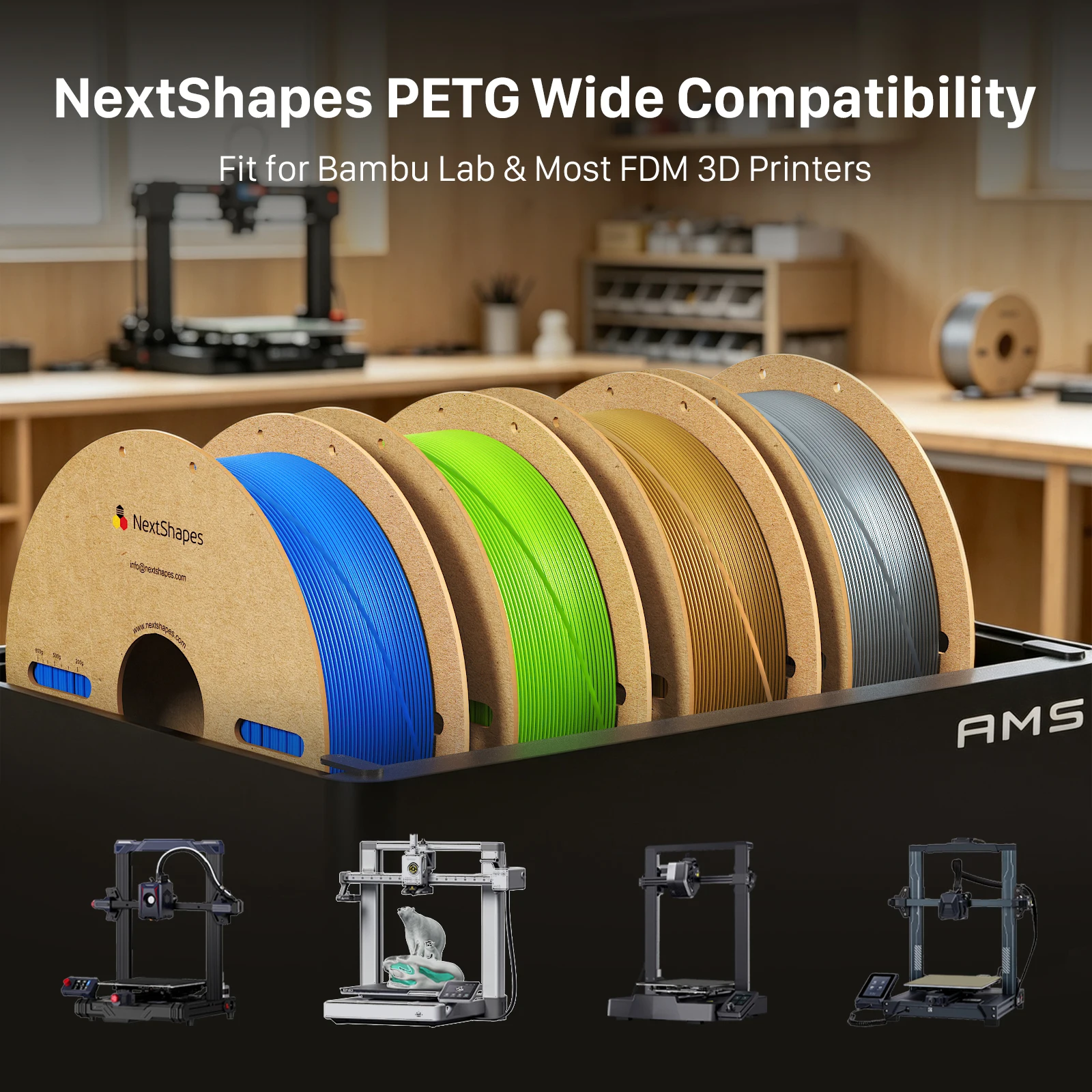 NextShapes PETG Filament 1.75mm,3D Printer Filament PETG Accuracy +/- 0.02mm 1KG Spool 3D Printing Materials for 3D Printers