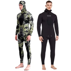 HOT 3mm Camouflage Wetsuit Long Sleeve Fission Neoprene Submersible For Men Keep Warm Top and Pants Two-piece Hooded Diving Suit