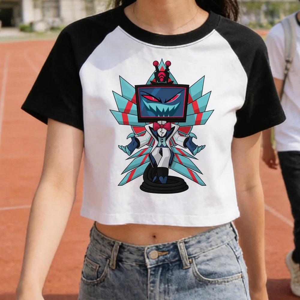 Hazbin Hotel cropped top ladies dollette cutecore anime 2000s summer tshirt japan gothic manga