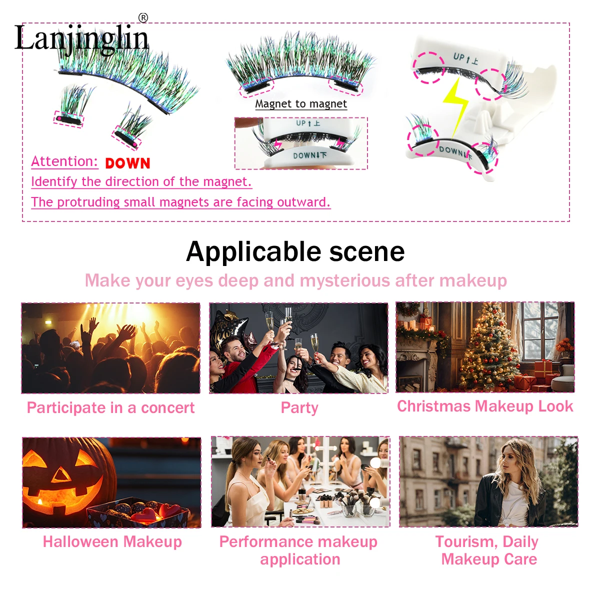 1 paire de cils magnétiques colorés réutilisables, magnétiques, longue durée, sans colle nécessaire, avec pince à épiler, maquillage