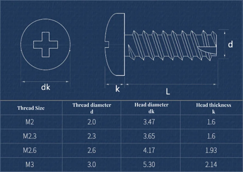 Nickel Plated Black Carbon Steel Phillips Round Cutting Tail Self Tapping Screw M2 M2.3 M2.6 M3 M4 Self Drilling Screws