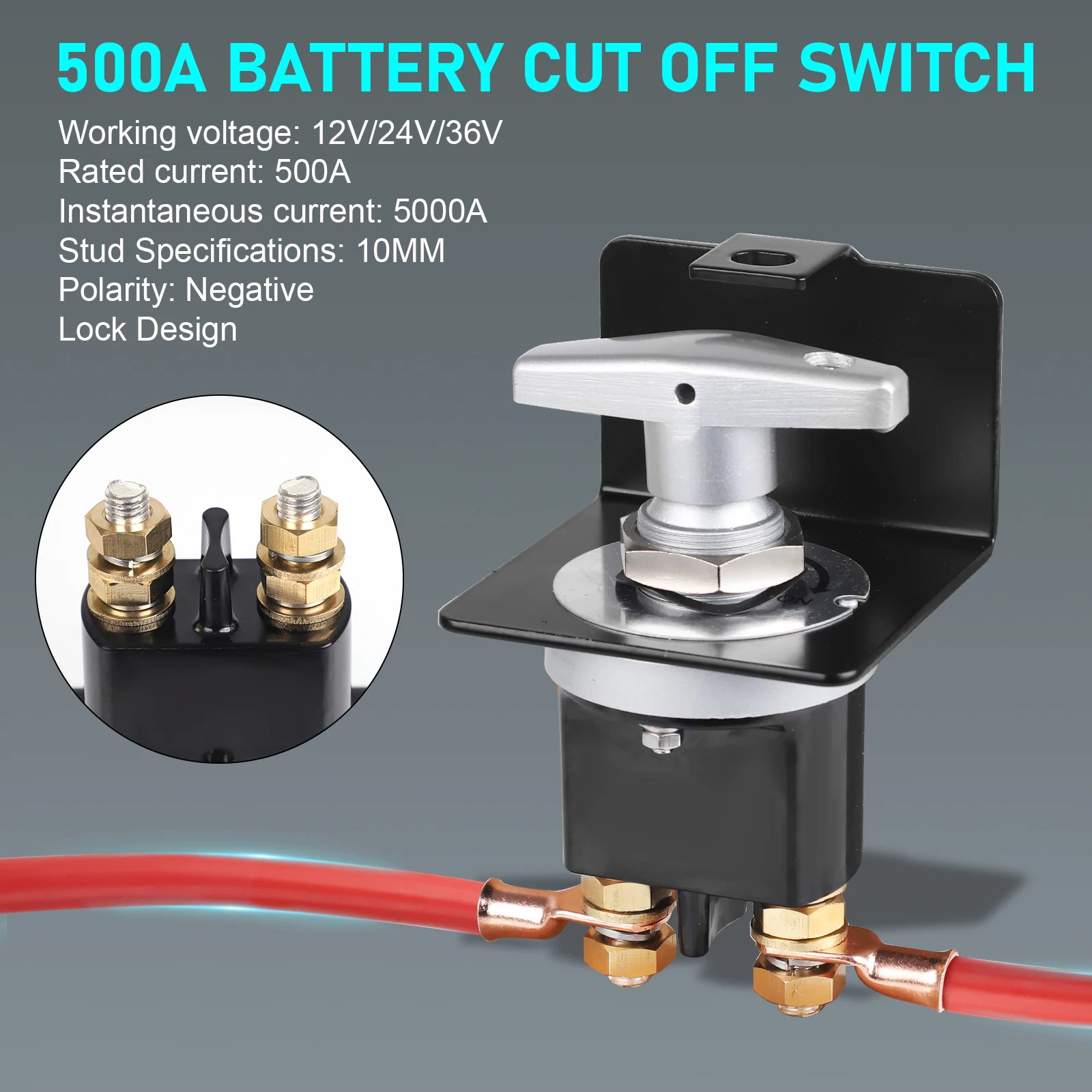 

Lock-Out Plate Fits Polarity Negative for Autos Cars Boat RV 1500A Heavy Duty Battery Switch Battery Fixed Handle Isolator