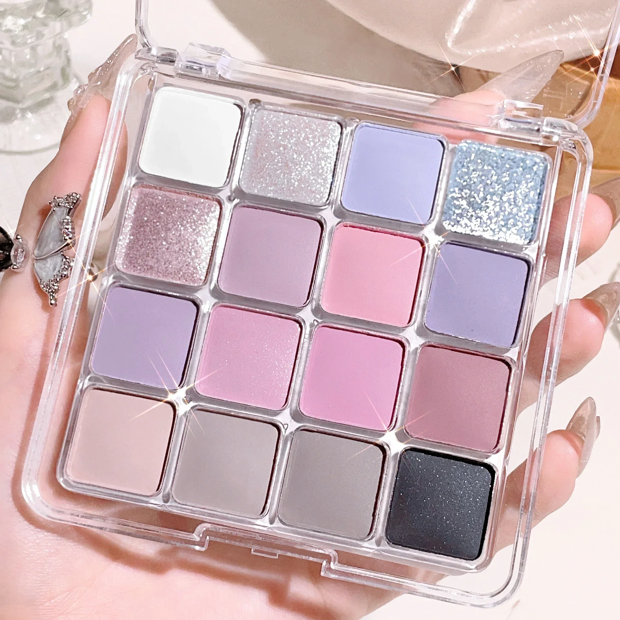 16 Colors Pink Peach Pearly Matte Eyeshadow Palette Glitter Earth Color Eye Shadow Pigment Waterproof Lasting Korean Cosmetics