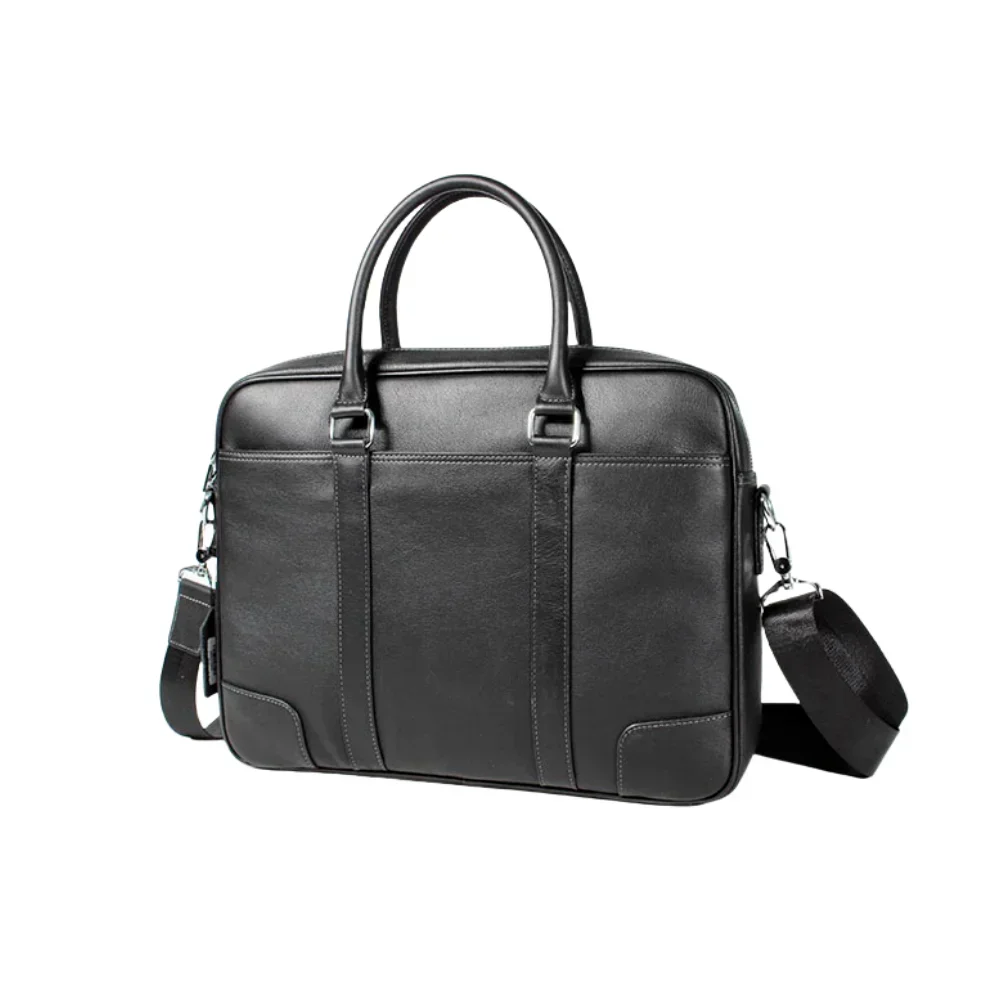 Black Documents Bag Genuine Leather Fashion Men Office Bags 15-Inch Laptop Handbag for Business Soft Cow Leather Men's Briefcase