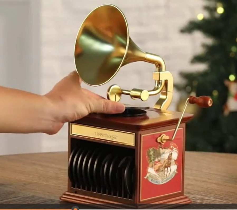 Wooden Handmade Music Box Gramophone Crafts Birthday Girls Holiday Gifts