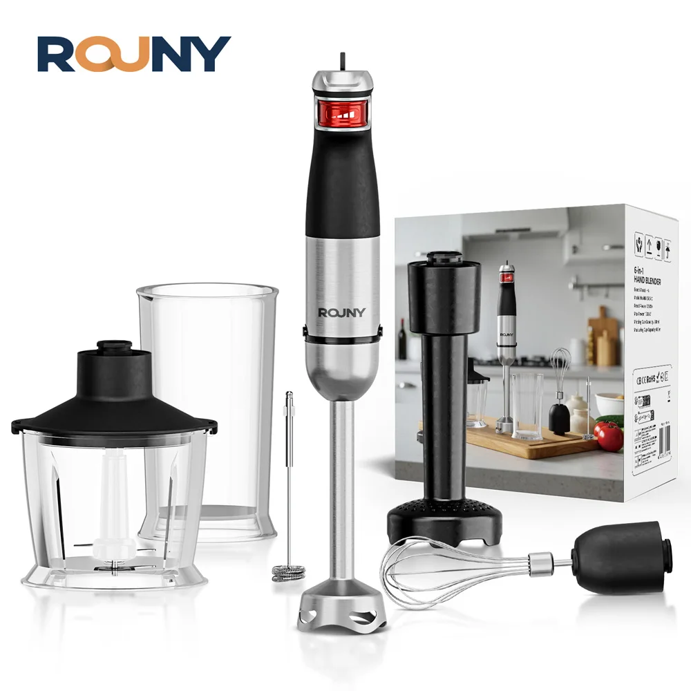 ROUNY 6-in-1 Multifunctionele Staafmixer, Max 1500W Staafmixer met roestvrijstalen messen voor thuis en keuken