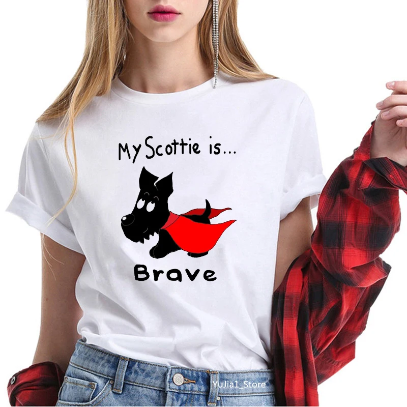 Kawaii Scottish Terrier T-shirts for women harajuku Cartoon animal print tee shirt femme summer cute tops dog lover t shirt