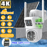 Support 256GB TF Card Solar 4K 8MP WIFI Battery Dual Lens PTZ Solar Dual Screens PIR Detect Security CCTV IP Surveillance Camera