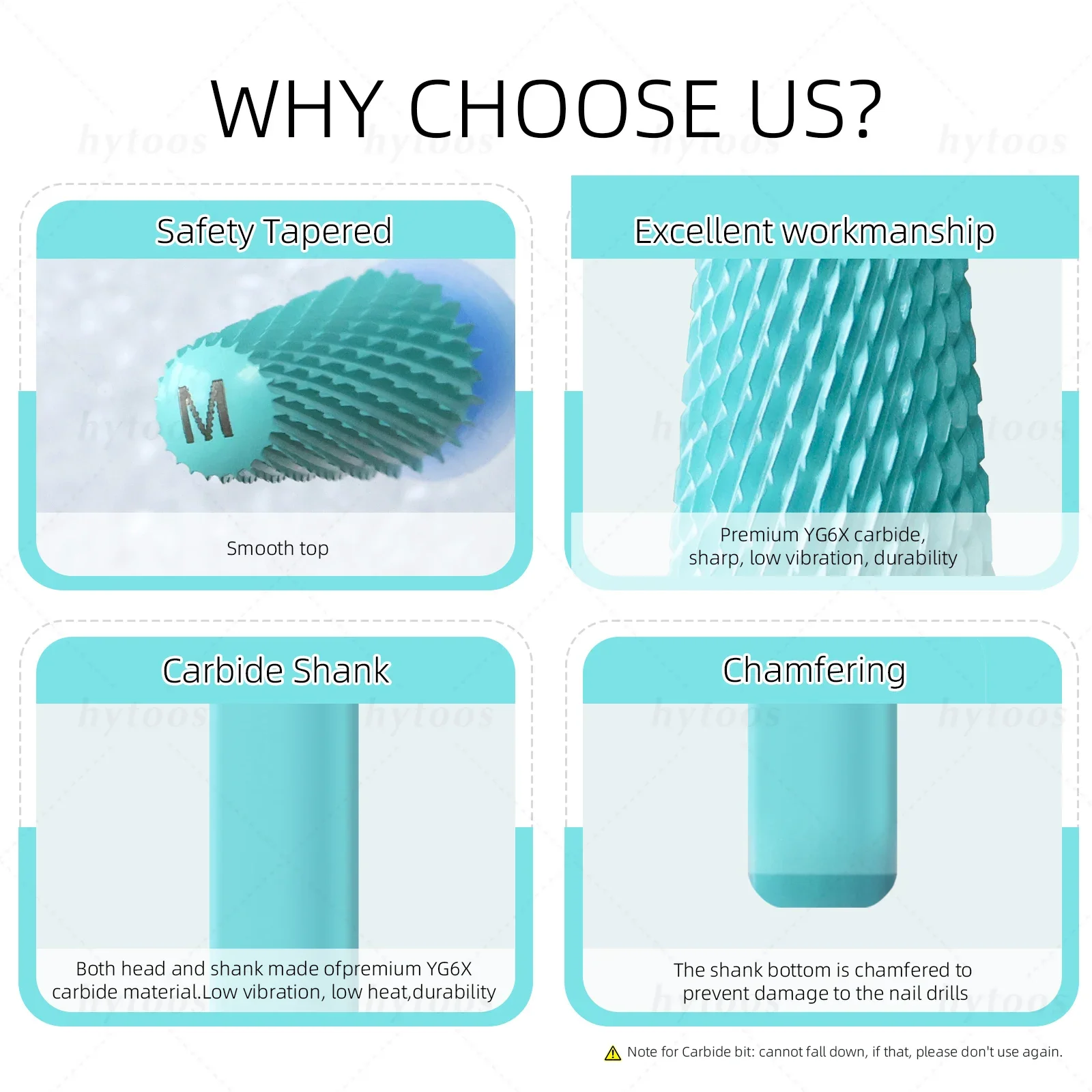 HYTOOS Sicherheits-Hartmetall-Nagelbohrer, grüne Beschichtung, Kuppel, konischer Bit zum Entfernen von Gel-Nagellack, Pro-Maniküre-Bohrern, Zubehör, Werkzeug