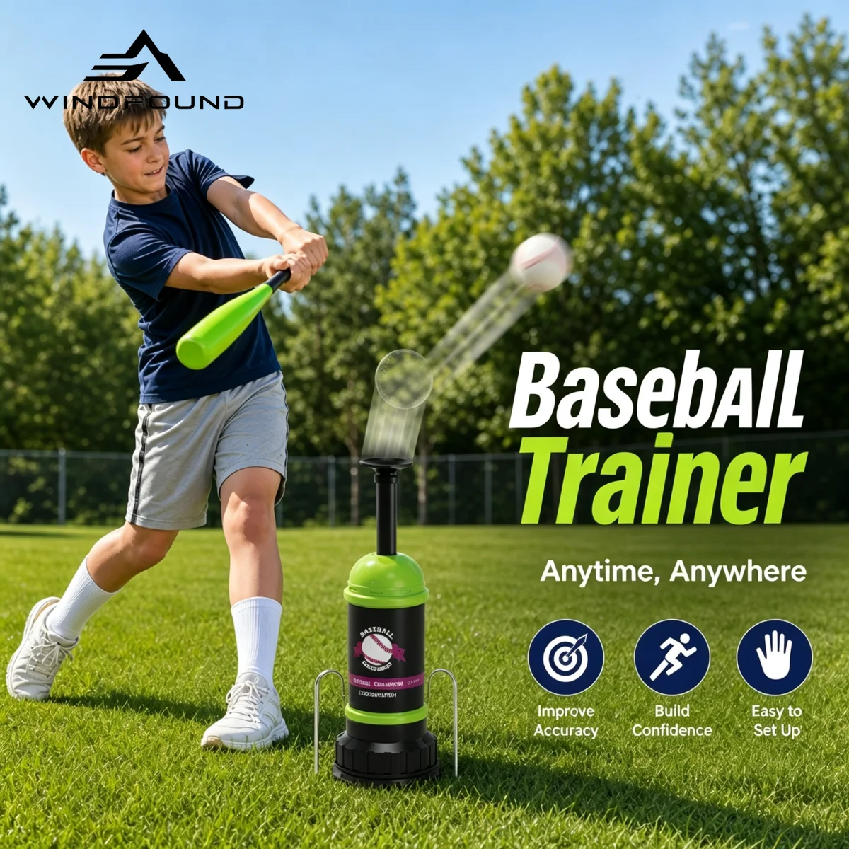 Kids Baseball Launcher, No Battery Manual Press Pitching Toy for Backyard Park