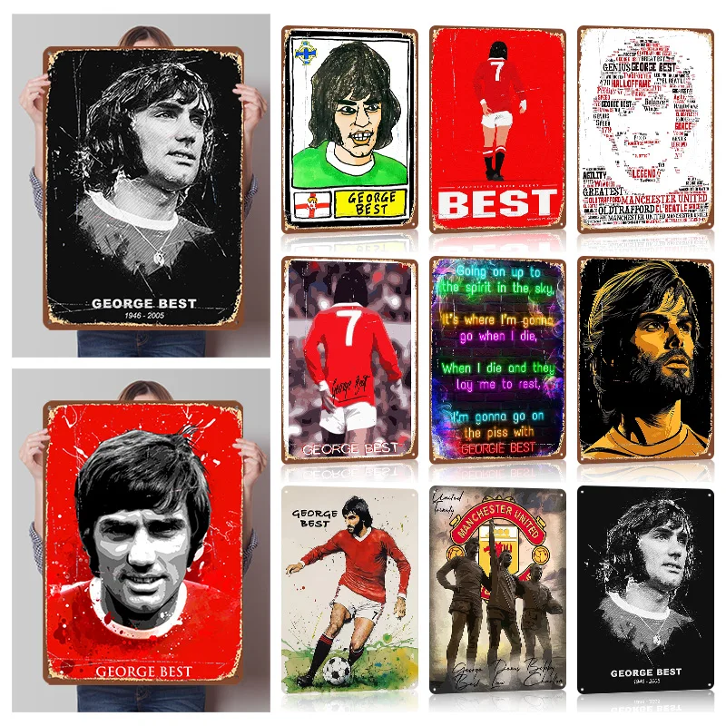 George Best Football Posters Customizable Wall Art Retro Vintage Metal Tin Signs for Mancave Gaming Decoration Room Office Decor