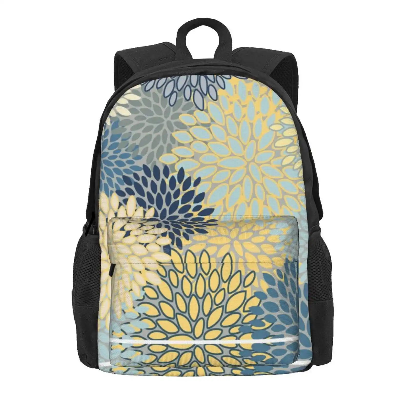 Floral Print, Yellow, Gray, Blue, Teal Hot Sale Schoolbag Backpack Fashion Bags Floral Pattern Flower Pattern Flowers Flower