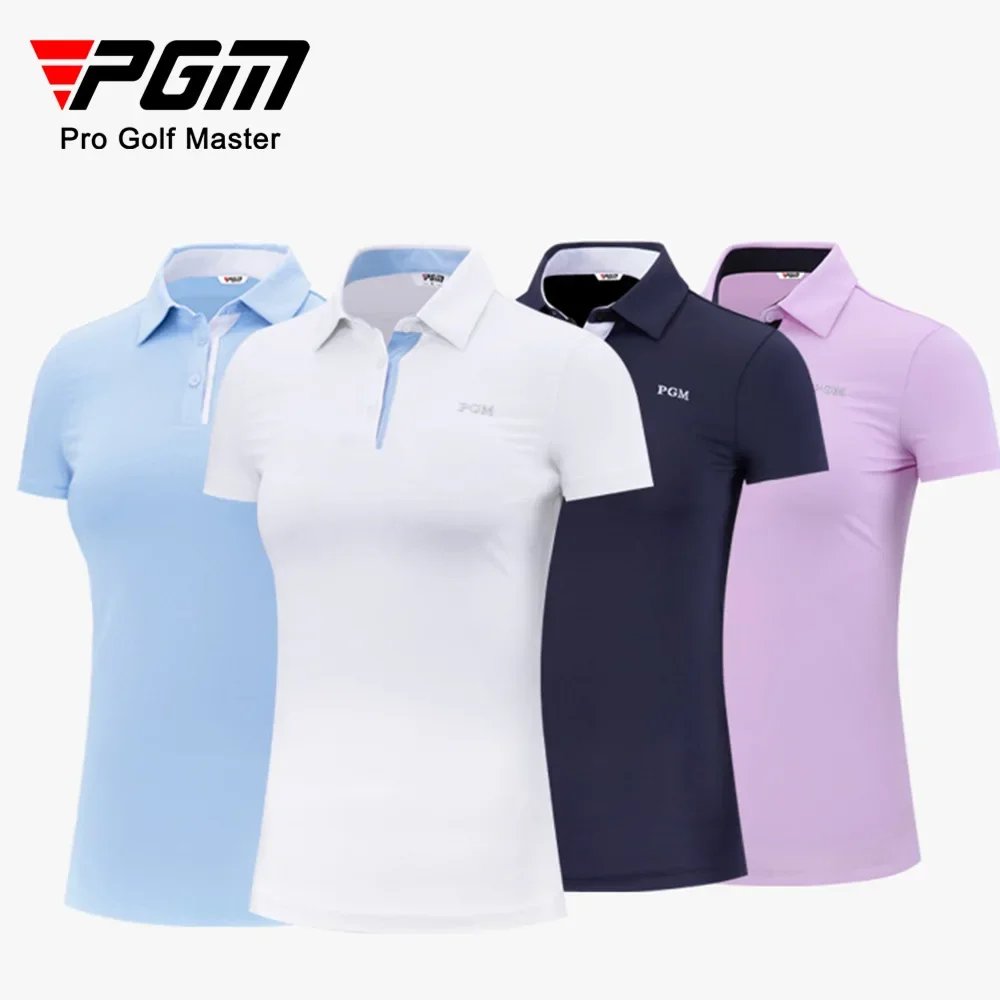 PGM Summer Women Golf Short-Sleeved T Shirt Ladies Shirts Sports Slim Clothes Quick-Dry Breathable Golf Tennis Clothing YF486