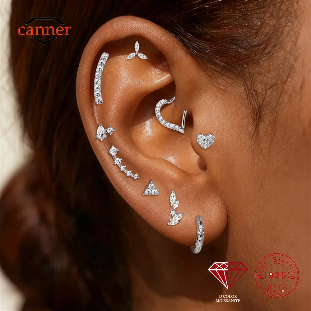

CANNER 1PC Love Moissanite 925 Sterling Silver Cartilage Puncture Ear Bone For Women Classic Horse Eye Stud Earring Fine Jewelry