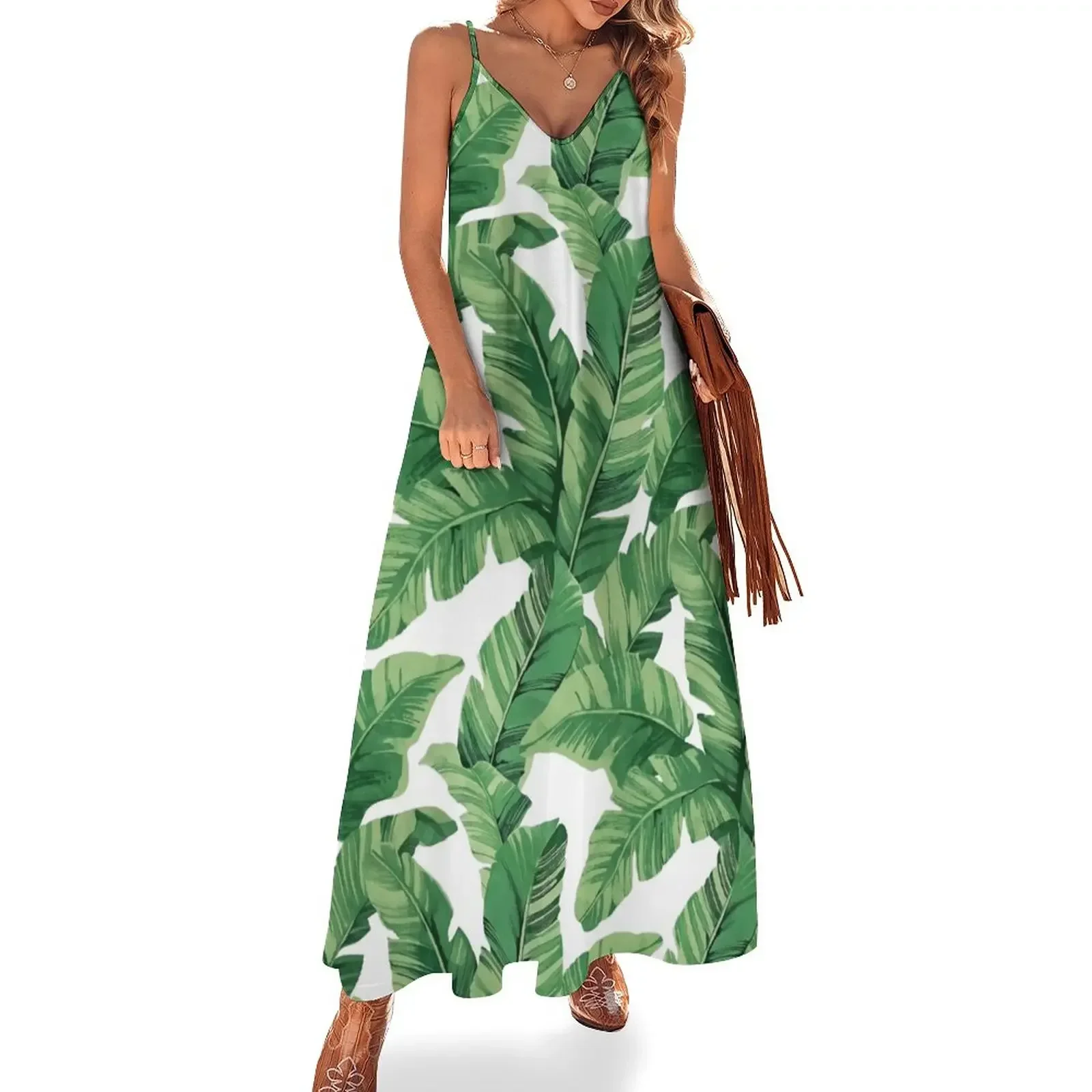 Tropical banana leaves Sleeveless Dress women's evening dresses womans clothing Dress