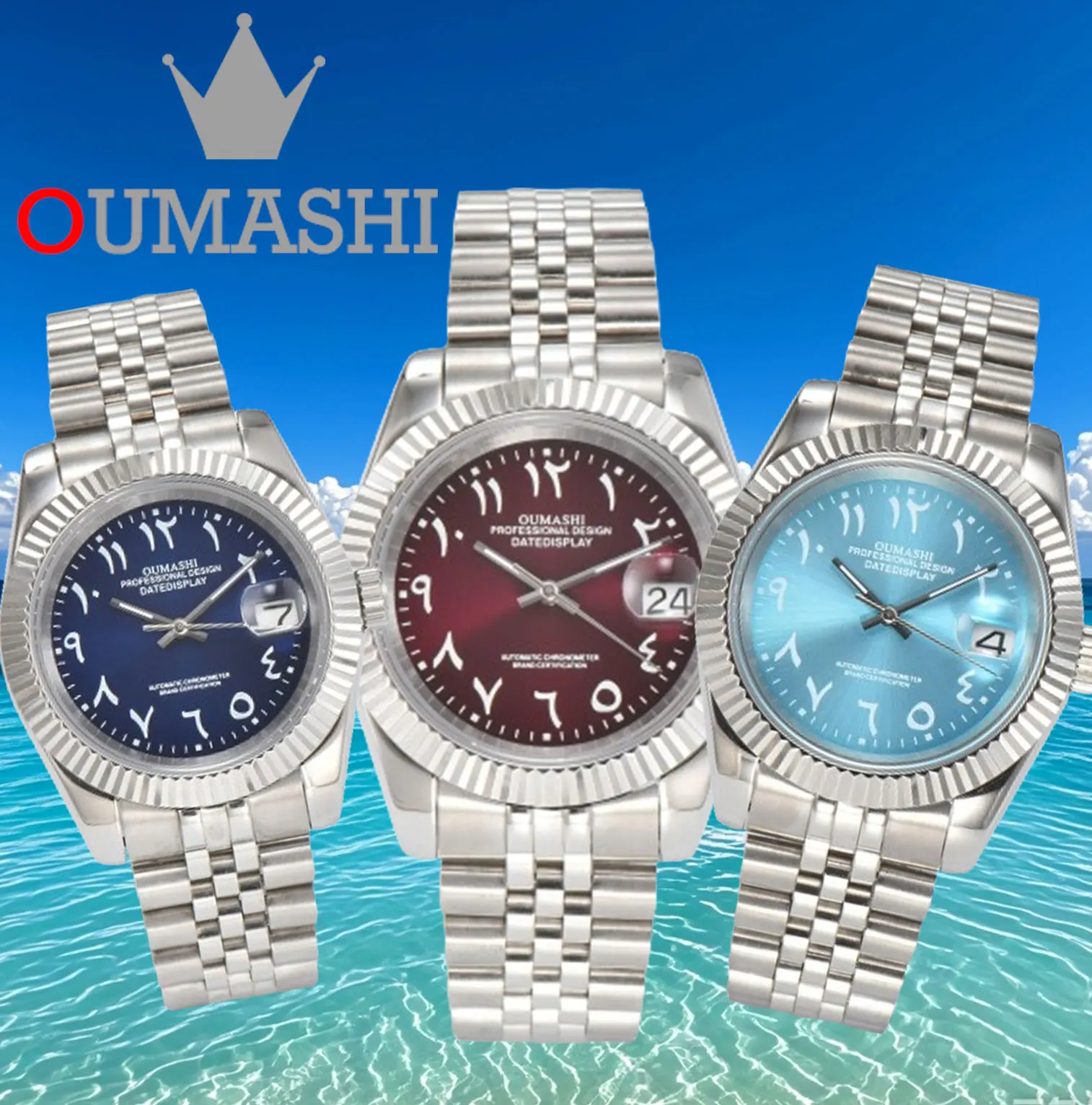 OUMASHI-36/39mm algarismos árabes relógio nh automático 35 para homens aço inoxidável 316l vidro de safira 10bar à prova d'água