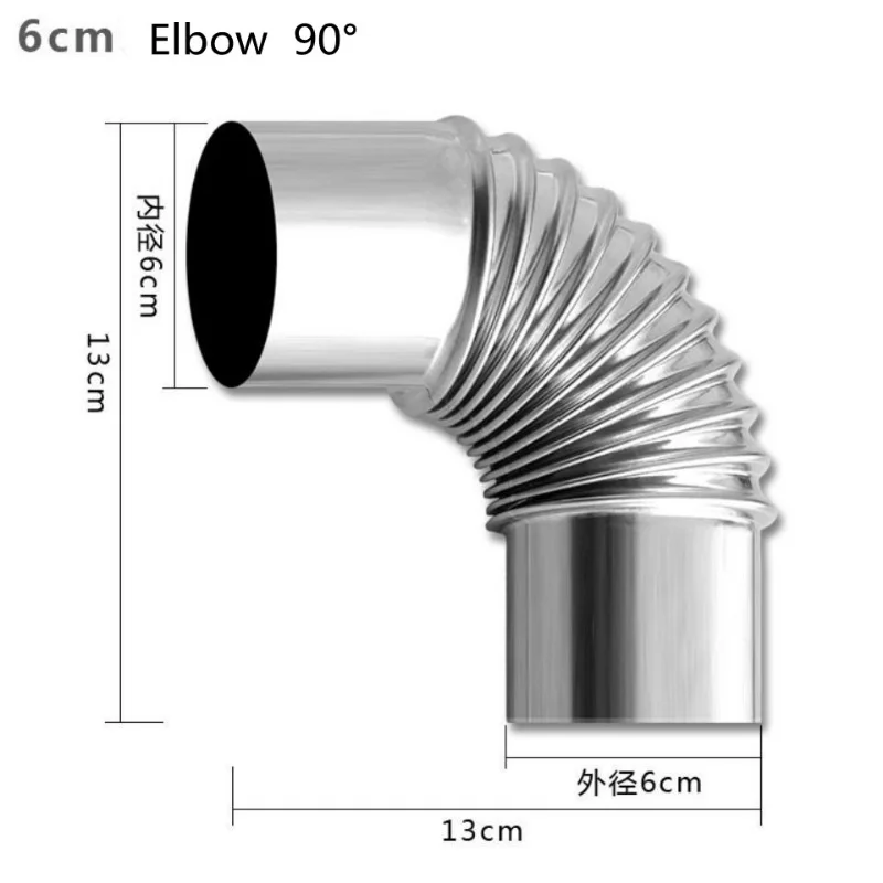 60mm Stainless Steel 90 Degree Elbow Chimney Liner Bend 90° Multi Flue Stove Pipe For Outdoor Camping Wood Stoves Accessories