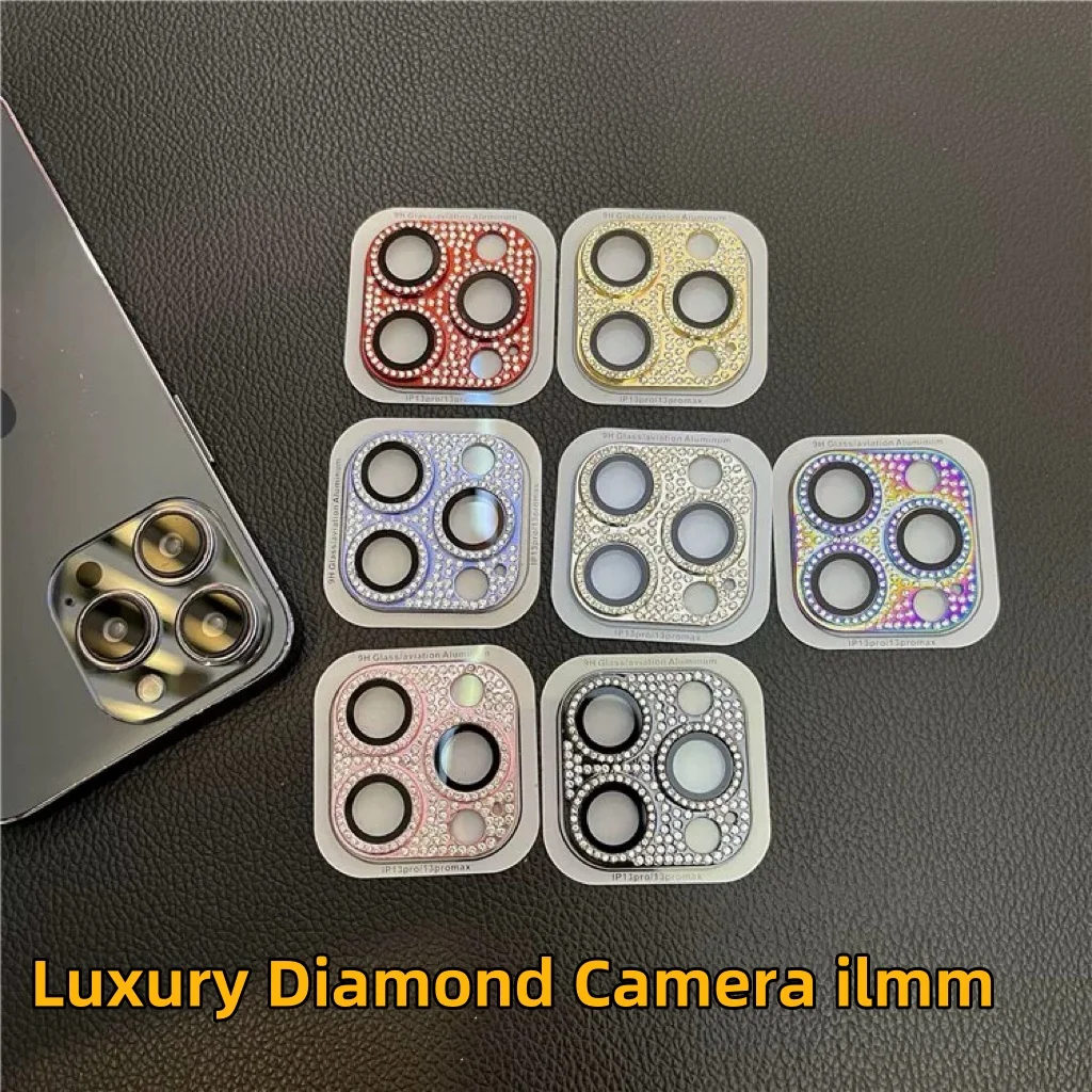 Luxury Diamond Camera Protector For IPhone 16 14 15 13 11 Pro Max Metal Ring Lens Glass On Iphone 12 13 Mini 14 15 Plus