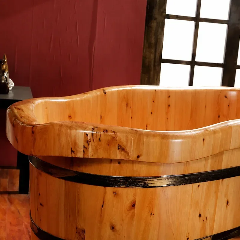 Cedar Wood Adult Bath Bucket Solid Wood Bathtub Single Person Wooden Basin for Home Spa Soaking Tub Heat Retention Design