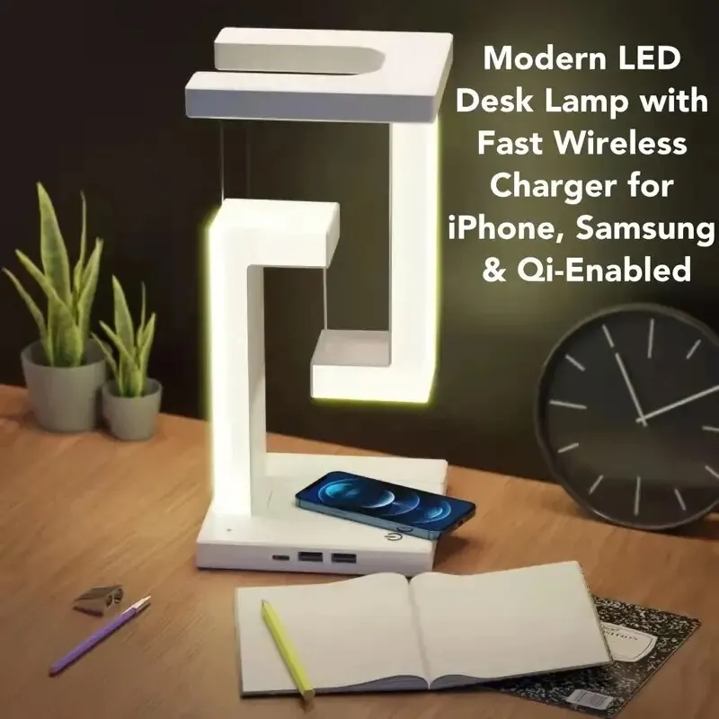 Wireless Charger Pad Stand Anti Gravity LED Night Light Table Desk Lamp For iPhone Samsung Xiaomi 15W Fast Charging Dock Station