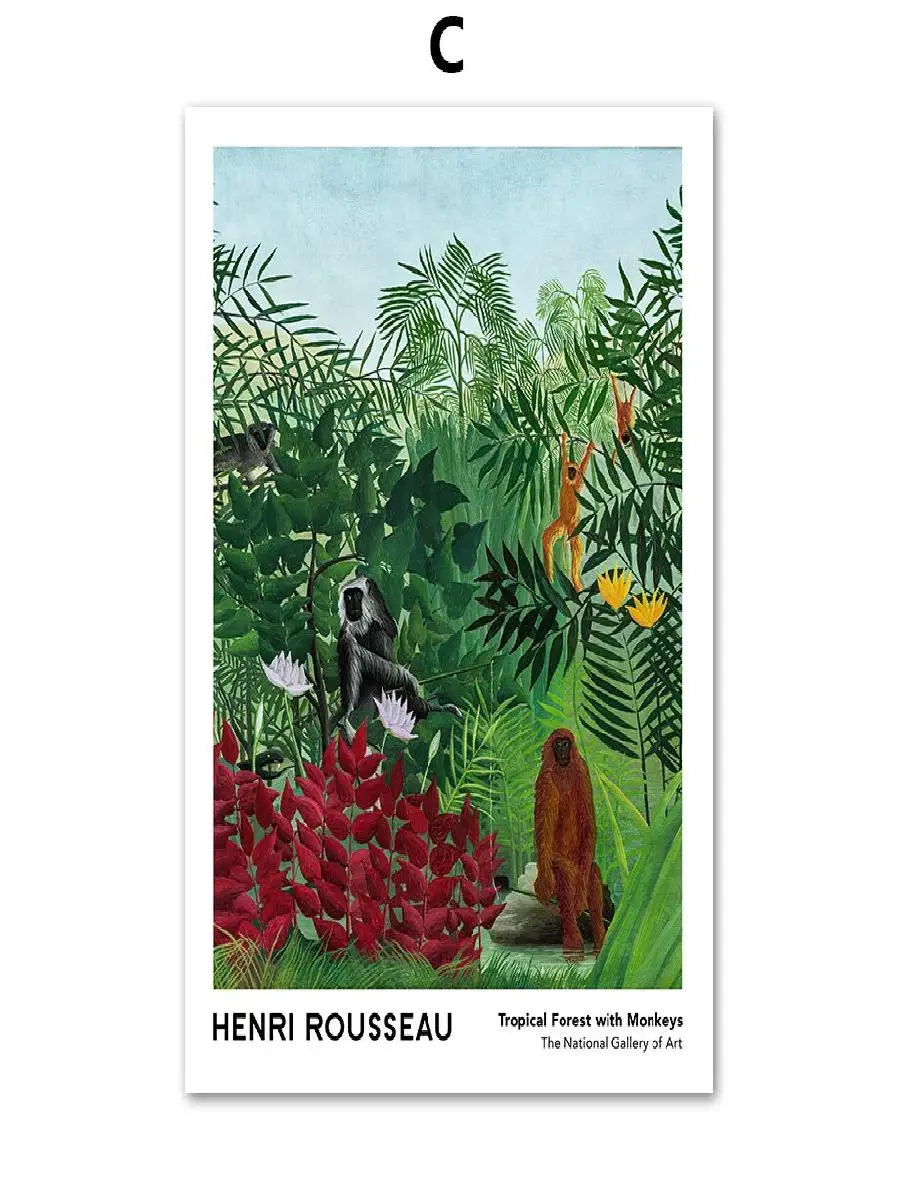 Henri Rousseau Nordic Exotic Jungle Canvas Wall Art  Vintage Forest Poster for Living Room Decor