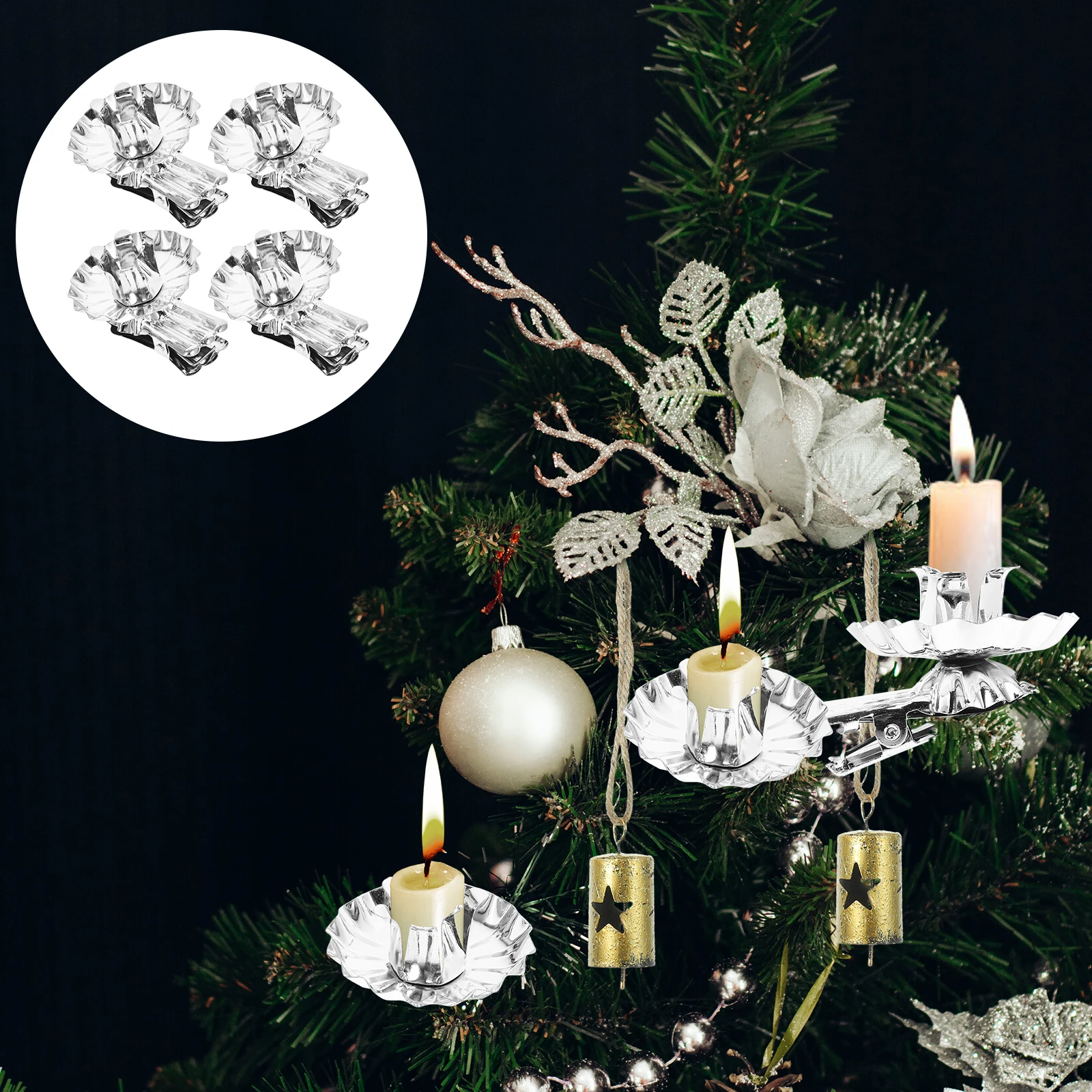

36pcs Christmas Holder Clips Iron Xmas Candlestick Clips Tree Decor Tea Light Holders Bulk Candles Clip Adorn Silver