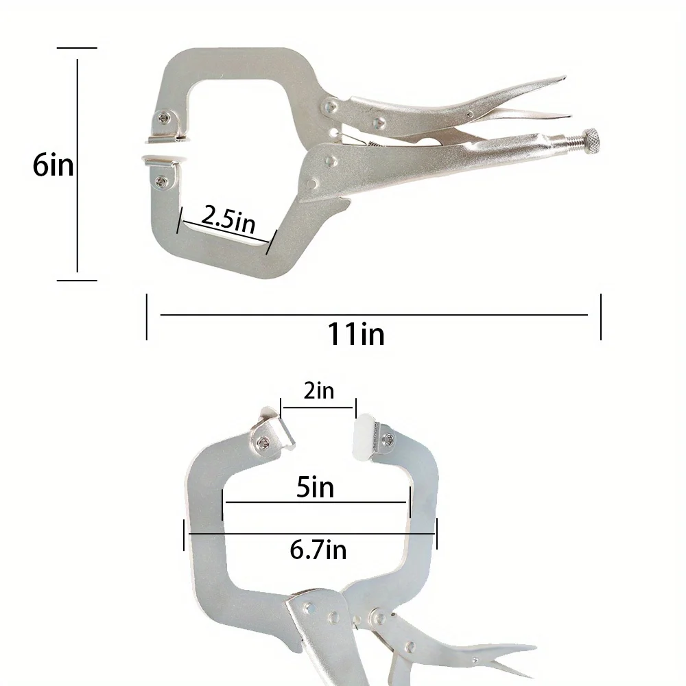 11 "مشبك C قابل للتعديل مكون من 5 قطع - كماشة قبضة عزم دوران عالية مع وسادات قاعدة دوارة لصيانة السيارات/الآلات
