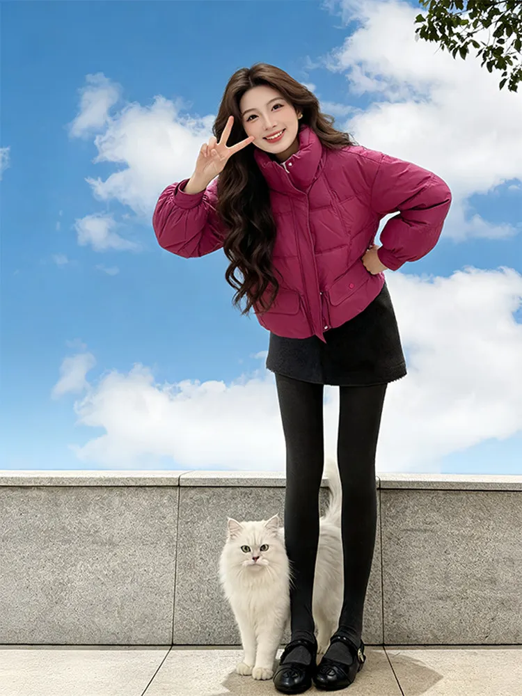 

Sli Thiened Cotton Jaet Women's Winter Puff Coat Bread Sle Faionable Korean Loose Fit Long Sve Zipper Closure