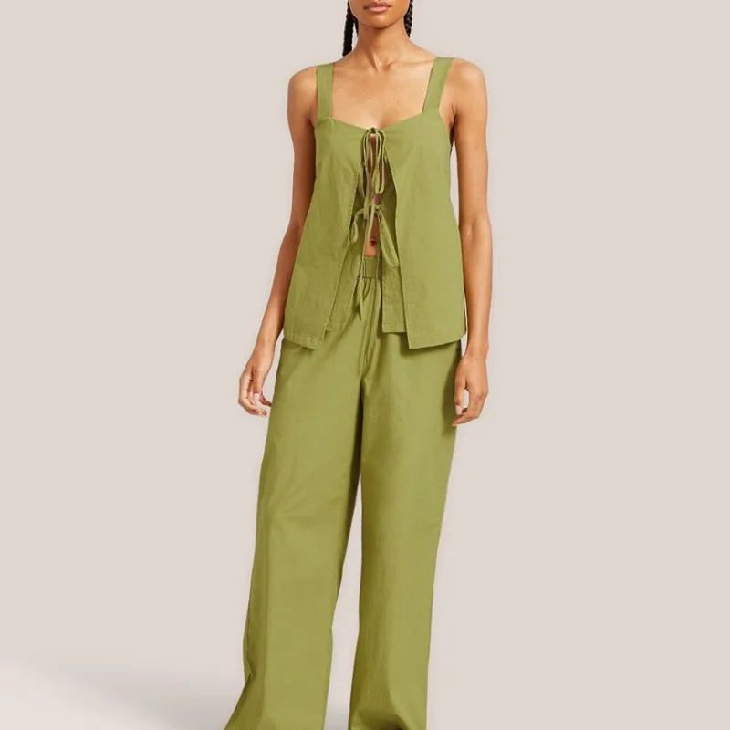 

Cotton Summer Halter Vest and Trousers Women Fashion Casual Suit