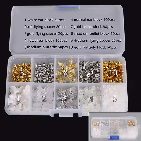 450pcs Earring Backs Set Silicone Metal Earring Stoppers Kit with 10 Grid Box for DIY Earring Jewelry Making Supplies