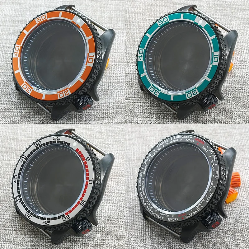 

42mm Black SKX007 Watch Case Sealed back cover Fits for NH35 NH36 Movement Flat Sapphire Crystal Glass SKX007 Men's Watch Cases