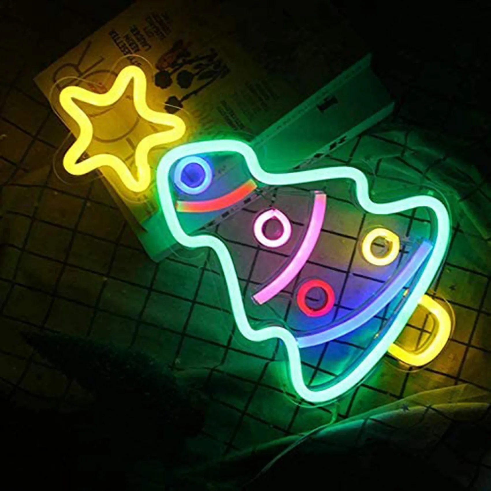 Insegne luminose al neon per albero di Natale, festival di Natale alimentato tramite USB Luce al neon a LED Decorazione da parete Luce al neon artistica