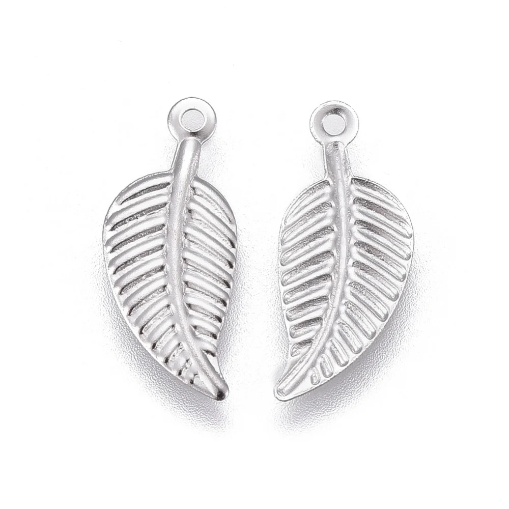 100Pcs Leaf Pendants Resistant 304 Stainless Steel Charms Stainless Steel Color for Women DIY Necklace Bracelet Earring Jewelry