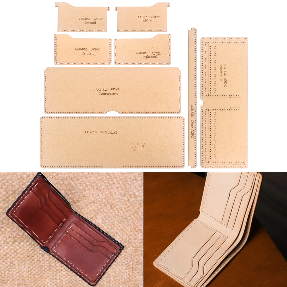 DIY Wallet Sewing Patterns, Brown Kraft Paper Templates of Quilting Leather Folding Coin Purse & Business Card Bag