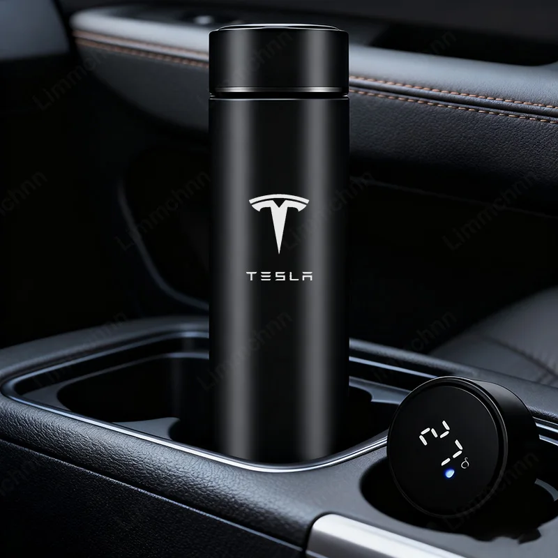 

For Tesla Model 3 Model S X Model Y Roadster SpaceX Stainless Steel Thermos Cup Smart Display Vacuum Car Water Cup Car Sticker