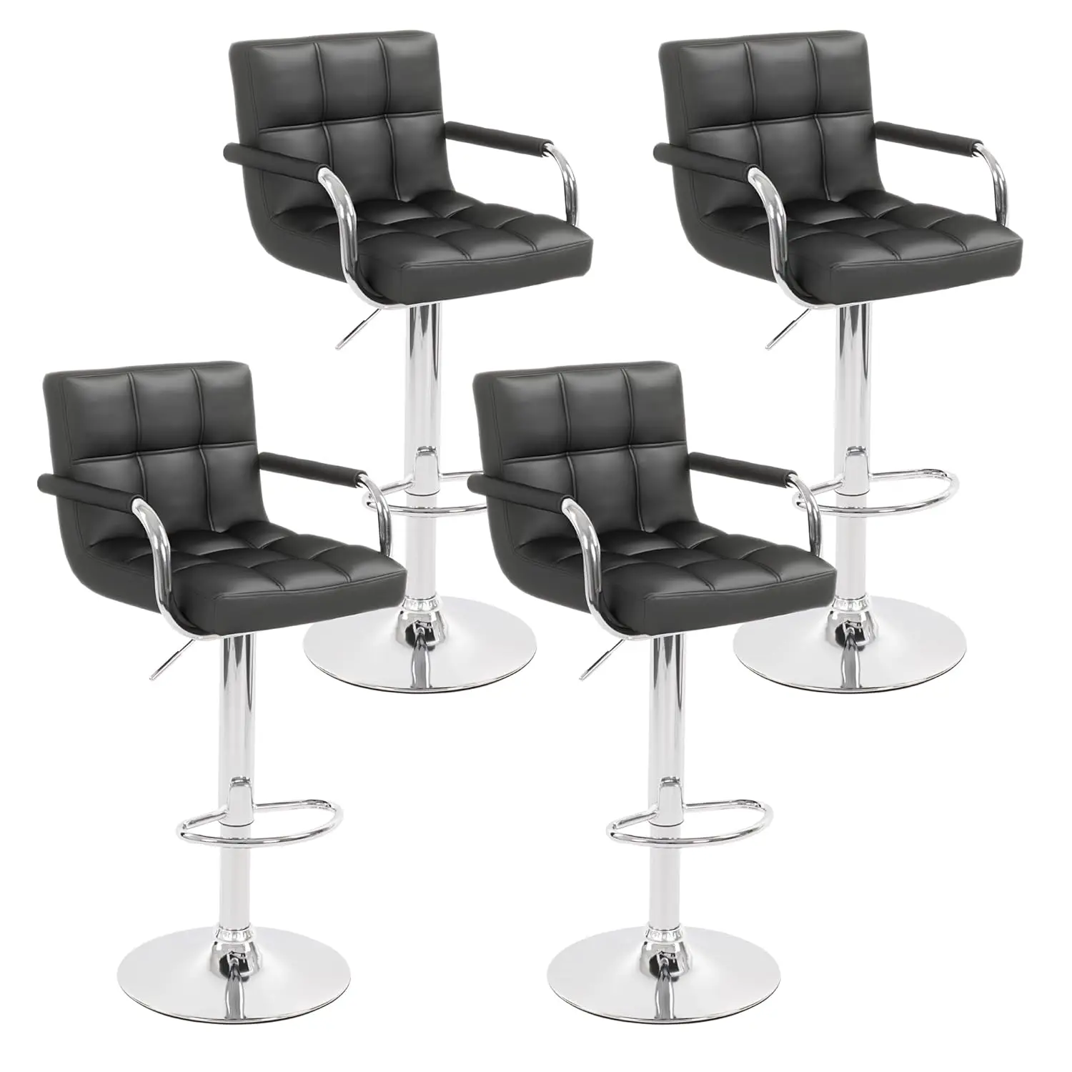 

Modern PU Leather Bar Stools Set of 4, Adjustable Swivel Square Bar Chairs, Counter Height Barstools with Arms and, Customized