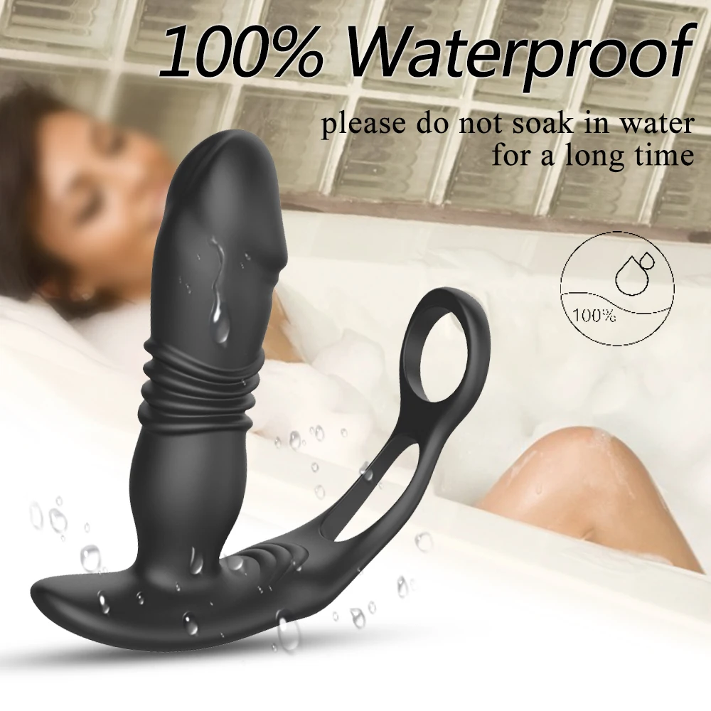 Thrusting Prostate Massager Anal Vibrator Stimulator Delay Ejaculation Lock Ring Anal Butt Plug 3 in 1 Dildos Sex Toys For Men