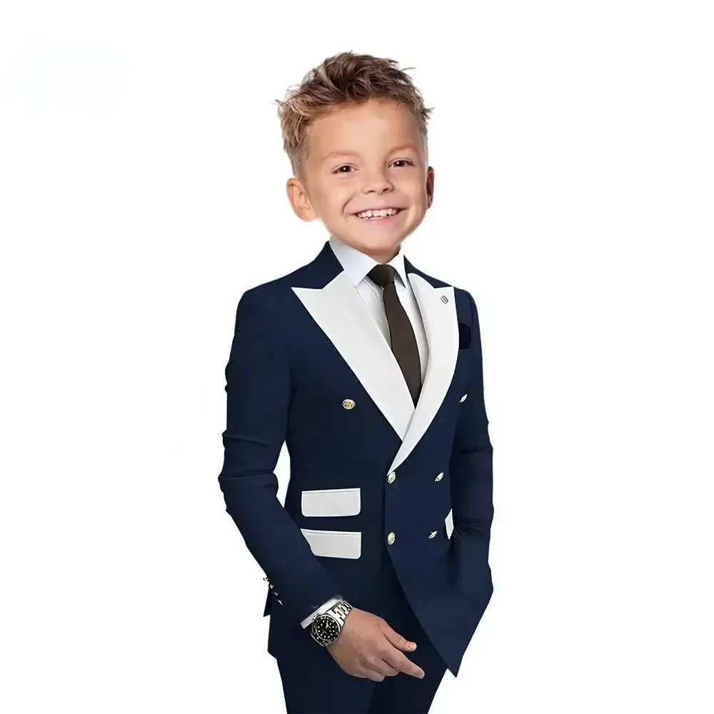 Elegant Boys 2 Piece Wedding Suits Formal Peak Lapel Blazer And Pants Set Classic Slim Fit Kids Party Tuxedo for Ages 2-18