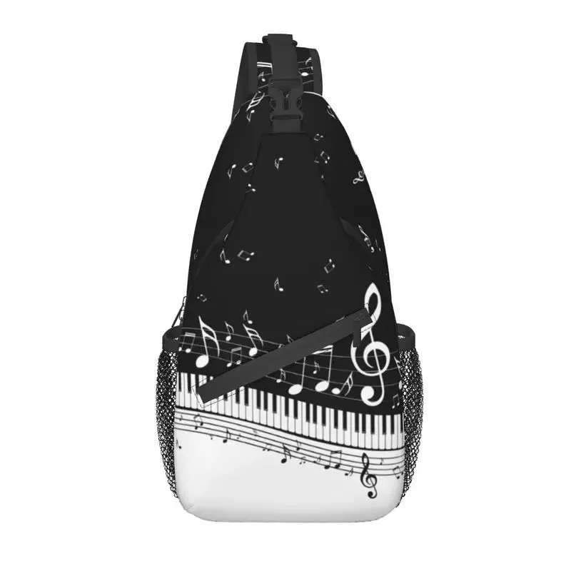 

Piano Key Sling Chest Bag Custom Pianist Music Notes Shoulder Crossbody Backpack for Men Cycling Camping Daypack