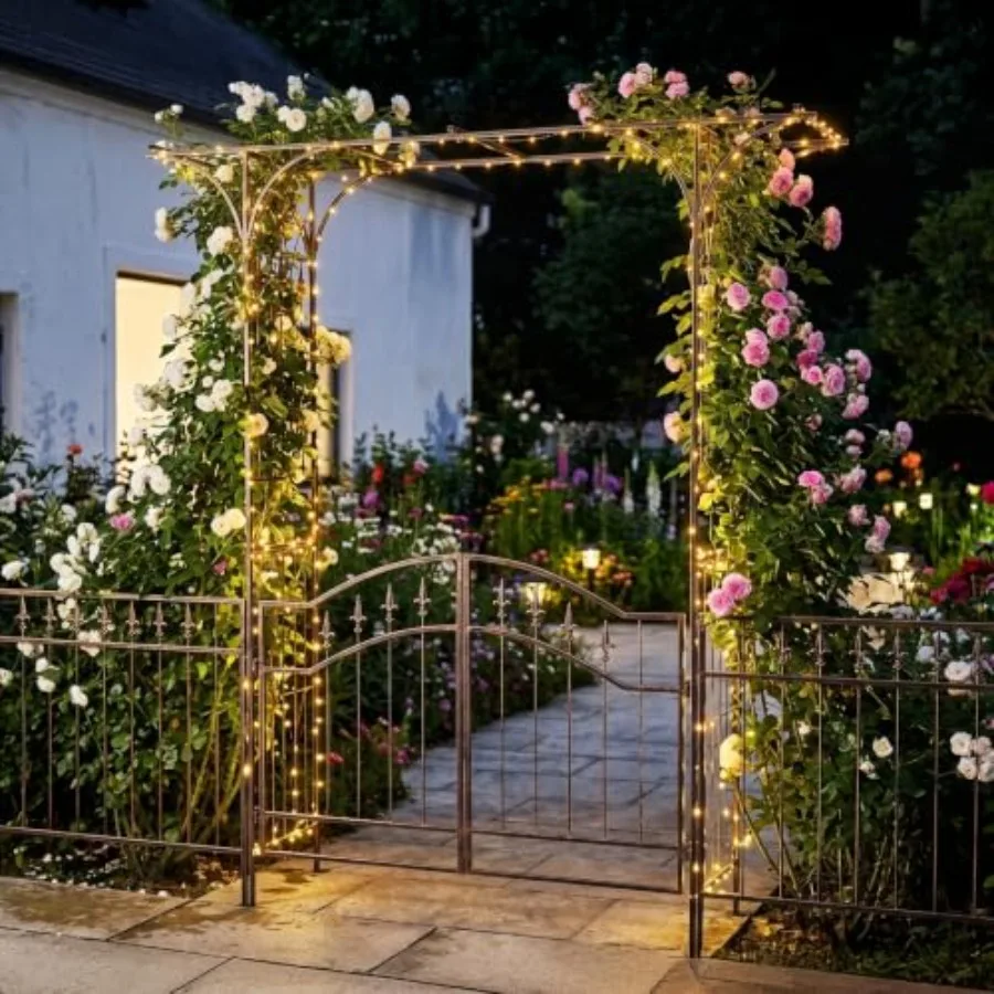 Garden Arbor: Metal Arch Trellis with Gate for Climbing Plants, Outdoor Use, 6.8ft Bronze Arch for Garden, Christmas, Wedding,