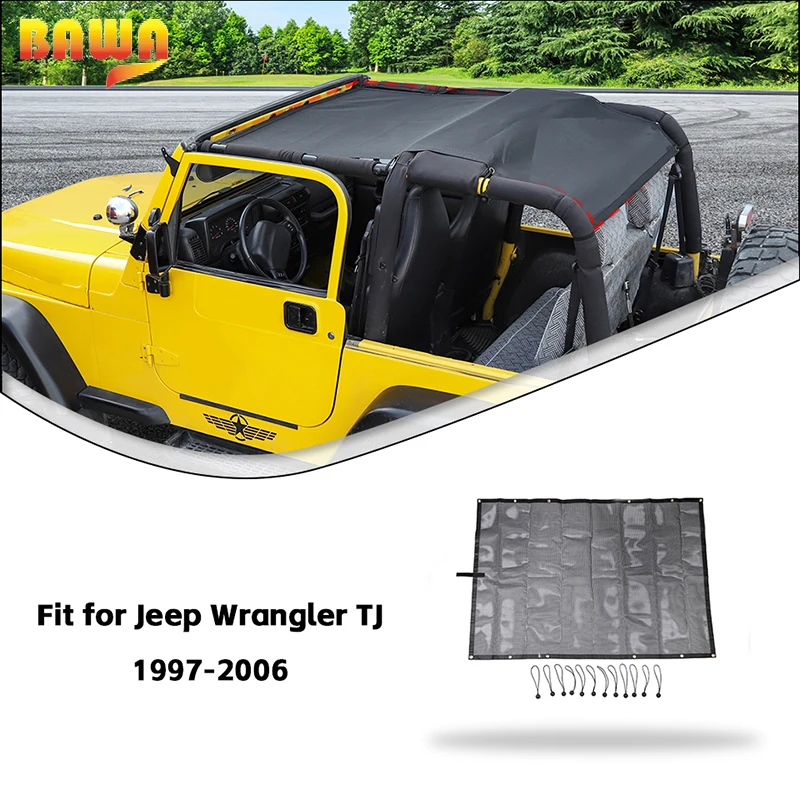 BAWA PVC Car Roof SunShade Net Protection for Jeep Wrangler TJ 1997 1998 1999 2000 2001 2002 2003 2004 2005 2006 Accessories