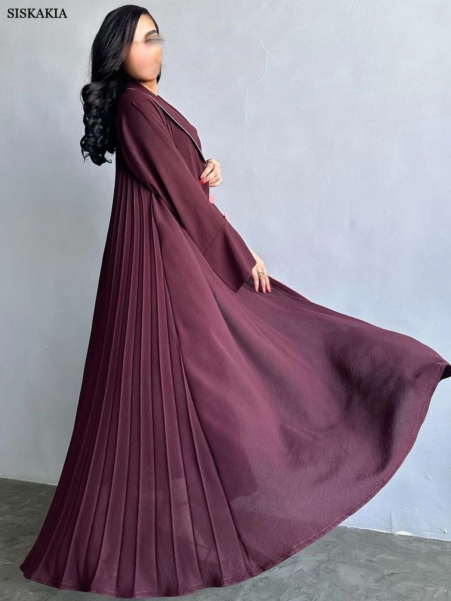 Siskakia Fashion Solid Casual Open Kimono Abayas Jalabiya Saudi Robe Femme Mosslim Ramadan Clothing Galabia Kabaya Islam Kaftan