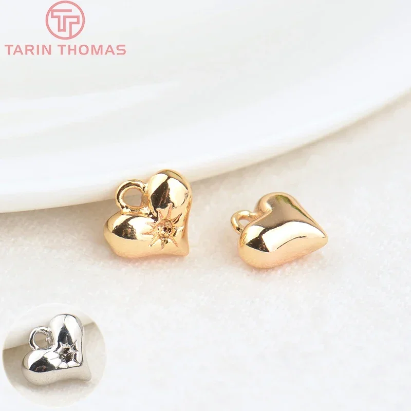 (134)10PCS 6x7MM Hole 1.5MM 24K Gold Color Brass Heart Pendants Charms High Quality Diy Jewelry Findings Accessories